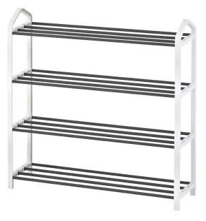 4-Tier Shoe Rack White Plastic Frame, Gray Coating, up to 12 Pairs