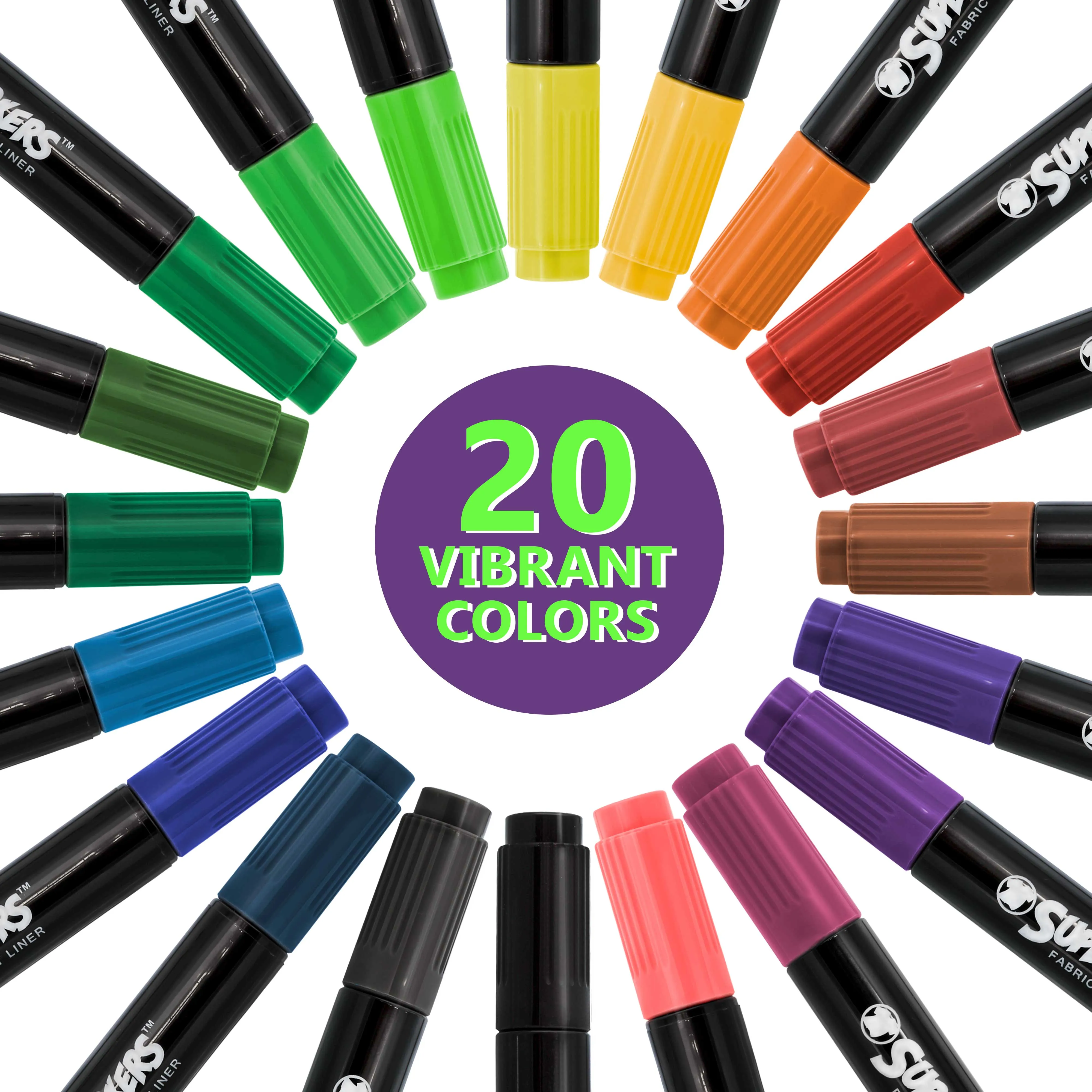 40 Unique Primary & Pastel Colors Dual Tip Fabric & T-Shirt Marker Set - Double-Ended Fabric Markers with Chisel Point and Fine Point Tips Vibrant Ink