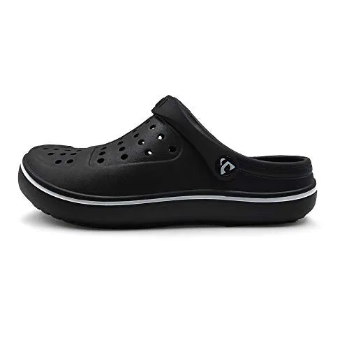 Amoji Men's Garden Clogs Women's Garden Shoes Crock Water Beach Clogs Gardening Yard Plastic Rubber Comfortable Outdoor Sandals Summer Slip On Adult Male Female CL8818 Black Size 8 Women/6 Men
