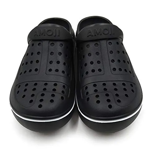 Amoji Men's Garden Clogs Women's Garden Shoes Crock Water Beach Clogs Gardening Yard Plastic Rubber Comfortable Outdoor Sandals Summer Slip On Adult Male Female CL8818 Black Size 8 Women/6 Men
