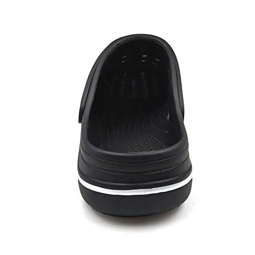 Amoji Men's Garden Clogs Women's Garden Shoes Crock Water Beach Clogs Gardening Yard Plastic Rubber Comfortable Outdoor Sandals Summer Slip On Adult Male Female CL8818 Black Size 8 Women/6 Men