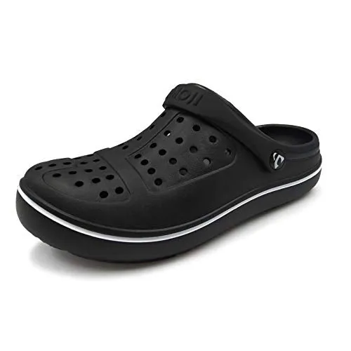 Amoji Men's Garden Clogs Women's Garden Shoes Crock Water Beach Clogs Gardening Yard Plastic Rubber Comfortable Outdoor Sandals Summer Slip On Adult Male Female CL8818 Black Size 8 Women/6 Men
