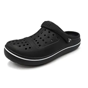 Amoji Men's Garden Clogs Women's Garden Shoes Crock Water Beach Clogs Gardening Yard Plastic Rubber Comfortable Outdoor Sandals Summer Slip On Adult Male Female CL8818 Black Size 8 Women/6 Men