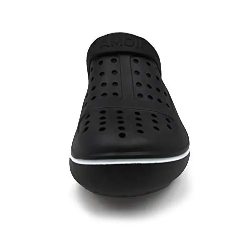 Amoji Men's Garden Clogs Women's Garden Shoes Crock Water Beach Clogs Gardening Yard Plastic Rubber Comfortable Outdoor Sandals Summer Slip On Adult Male Female CL8818 Black Size 8 Women/6 Men