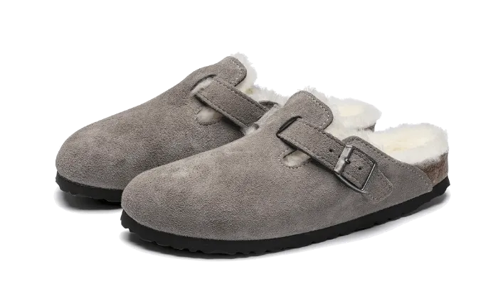 Birkenstock Boston Shearling Suede Stone Coin