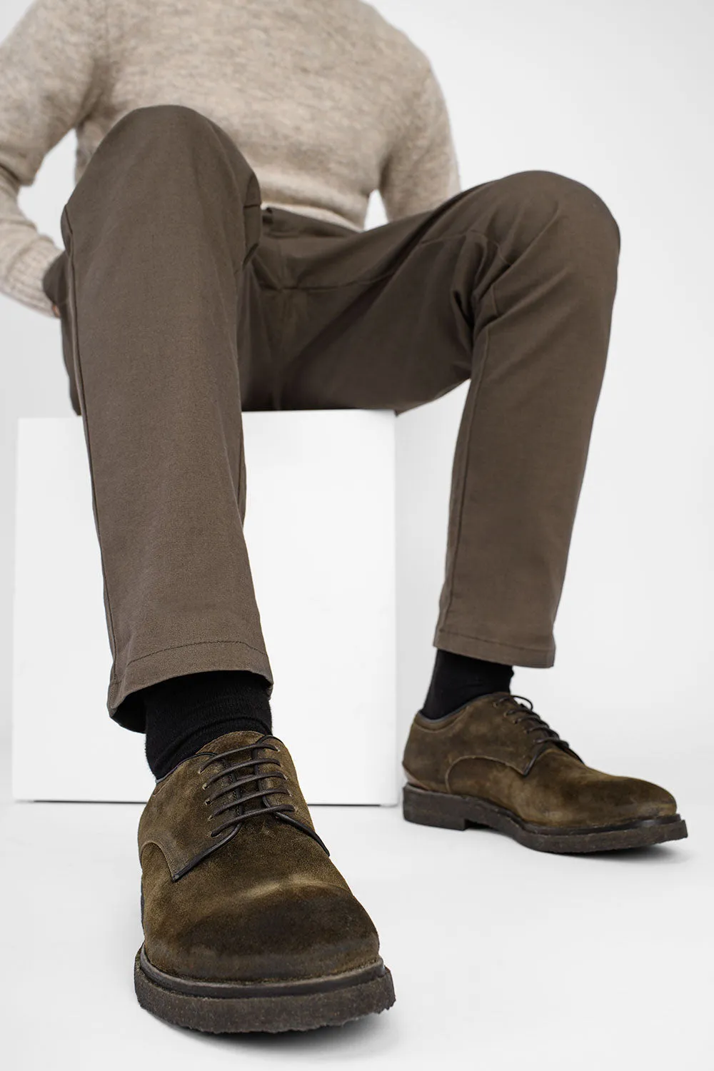 BROMPTON tundra-brown suede derby shoes.