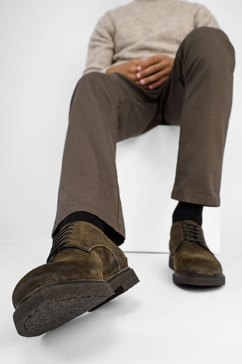 BROMPTON tundra-brown suede derby shoes.