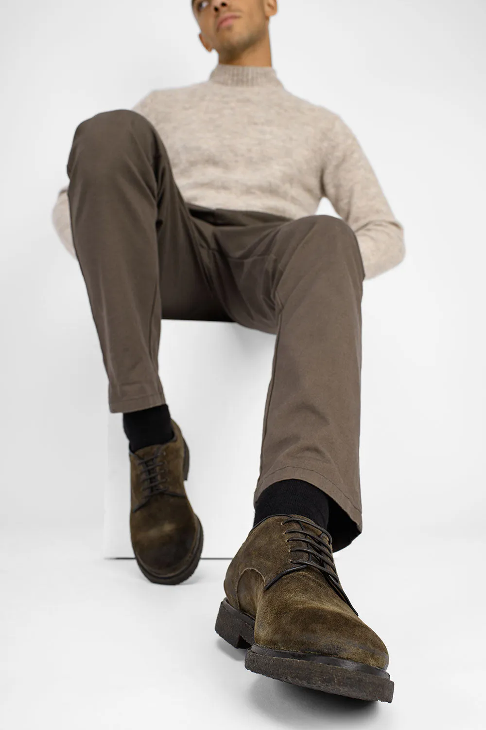 BROMPTON tundra-brown suede derby shoes.