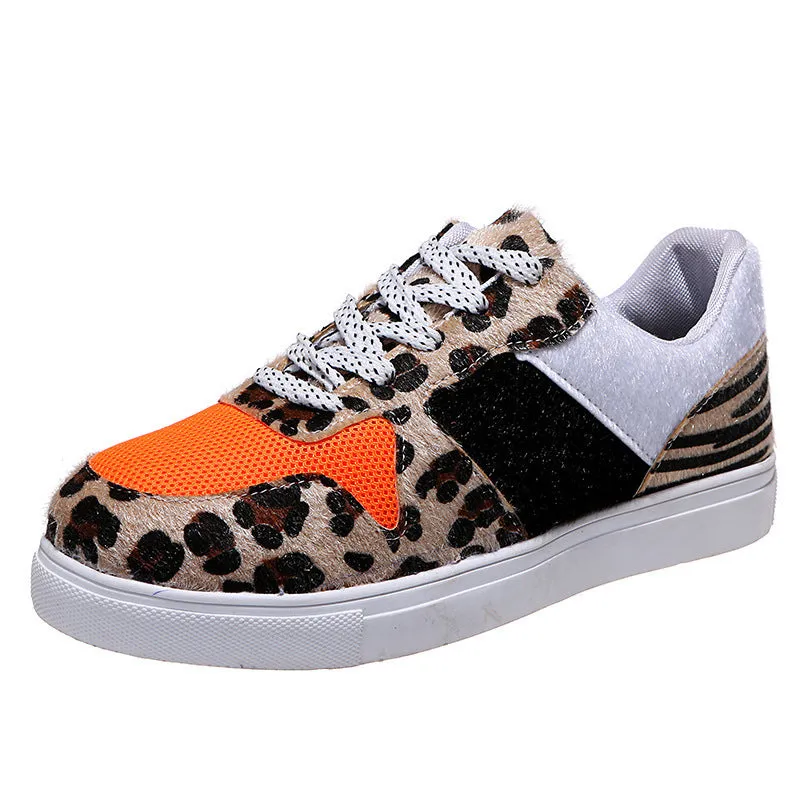 Casual Womens Single Leopard Print Lace Up Canvas Flat Shoes