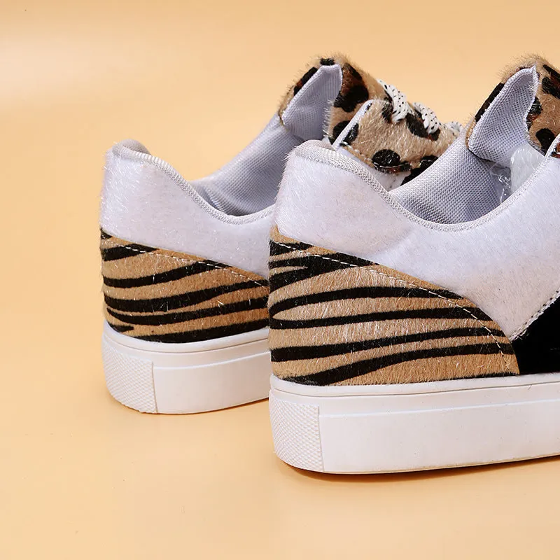 Casual Womens Single Leopard Print Lace Up Canvas Flat Shoes