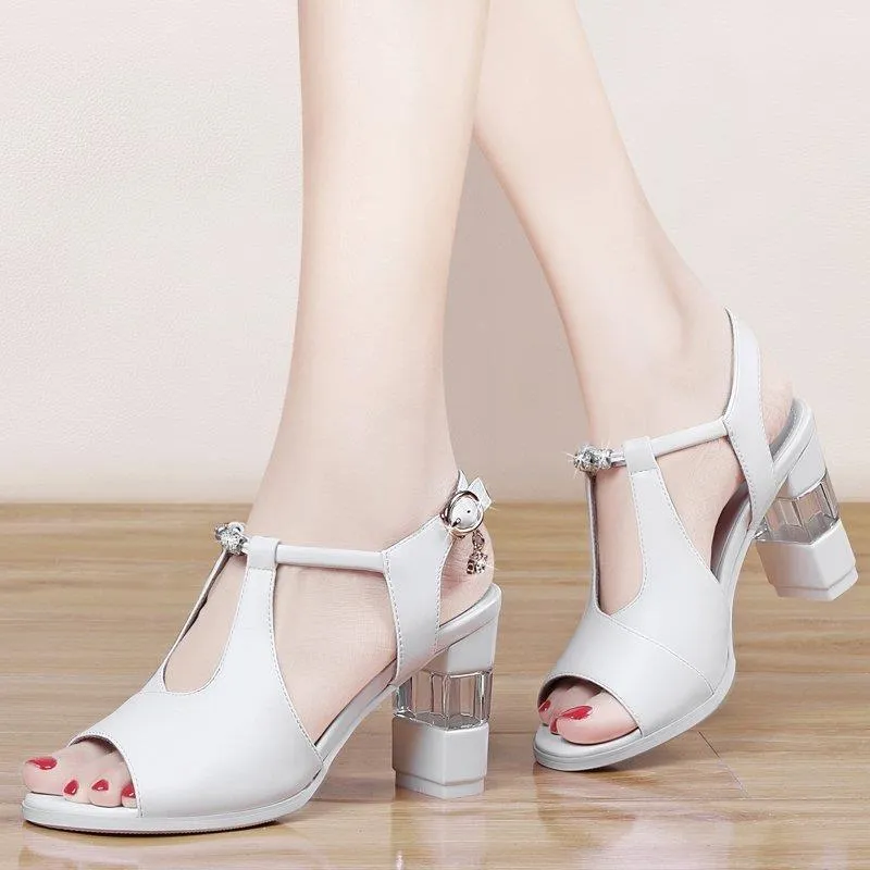 Cross Strap Open Toe Thick High Heels