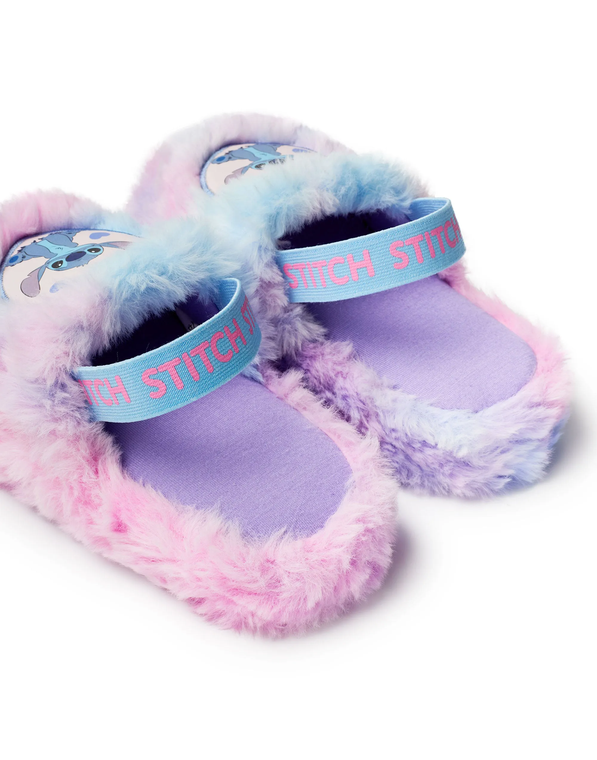 Disney Fluffy Ombre Stitch Character Girls Multicoloured Slider Slippers