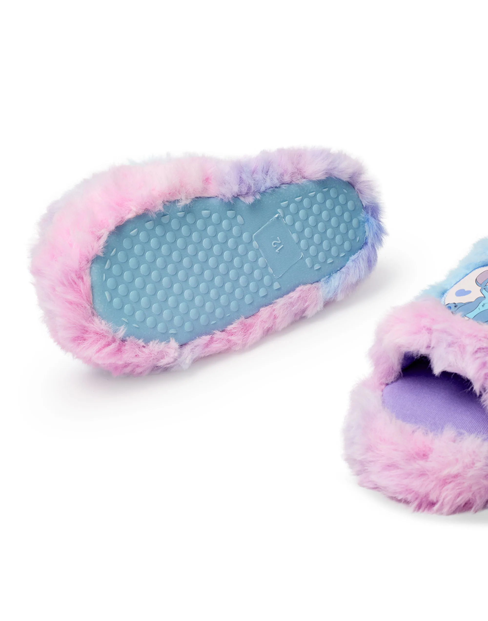 Disney Fluffy Ombre Stitch Character Girls Multicoloured Slider Slippers
