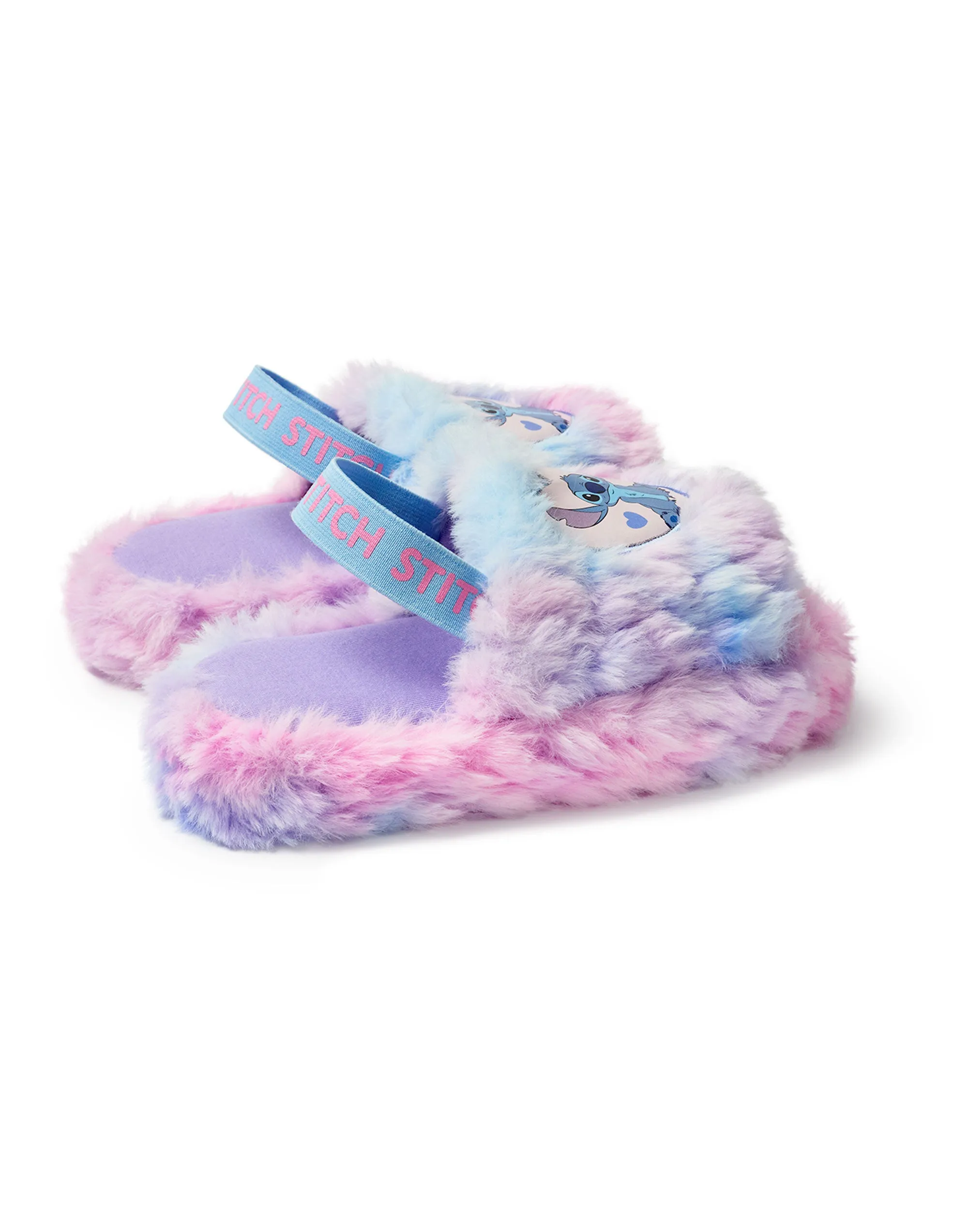Disney Fluffy Ombre Stitch Character Girls Multicoloured Slider Slippers