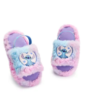 Disney Fluffy Ombre Stitch Character Girls Multicoloured Slider Slippers