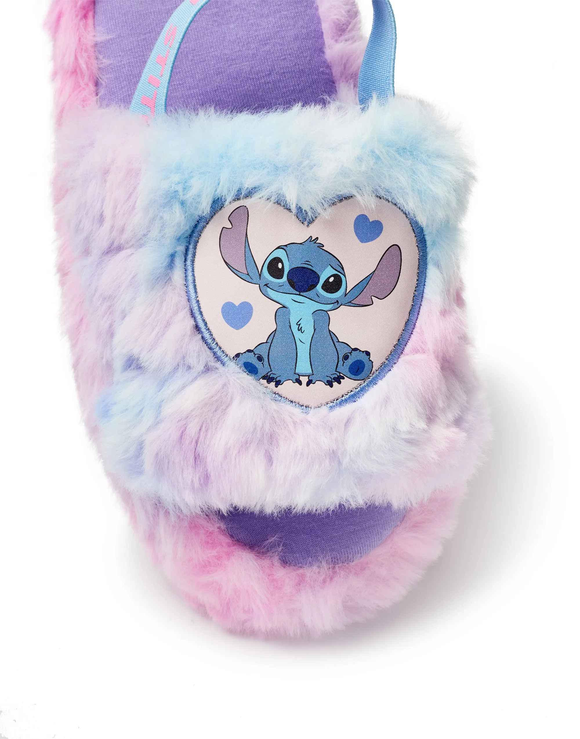 Disney Fluffy Ombre Stitch Character Girls Multicoloured Slider Slippers