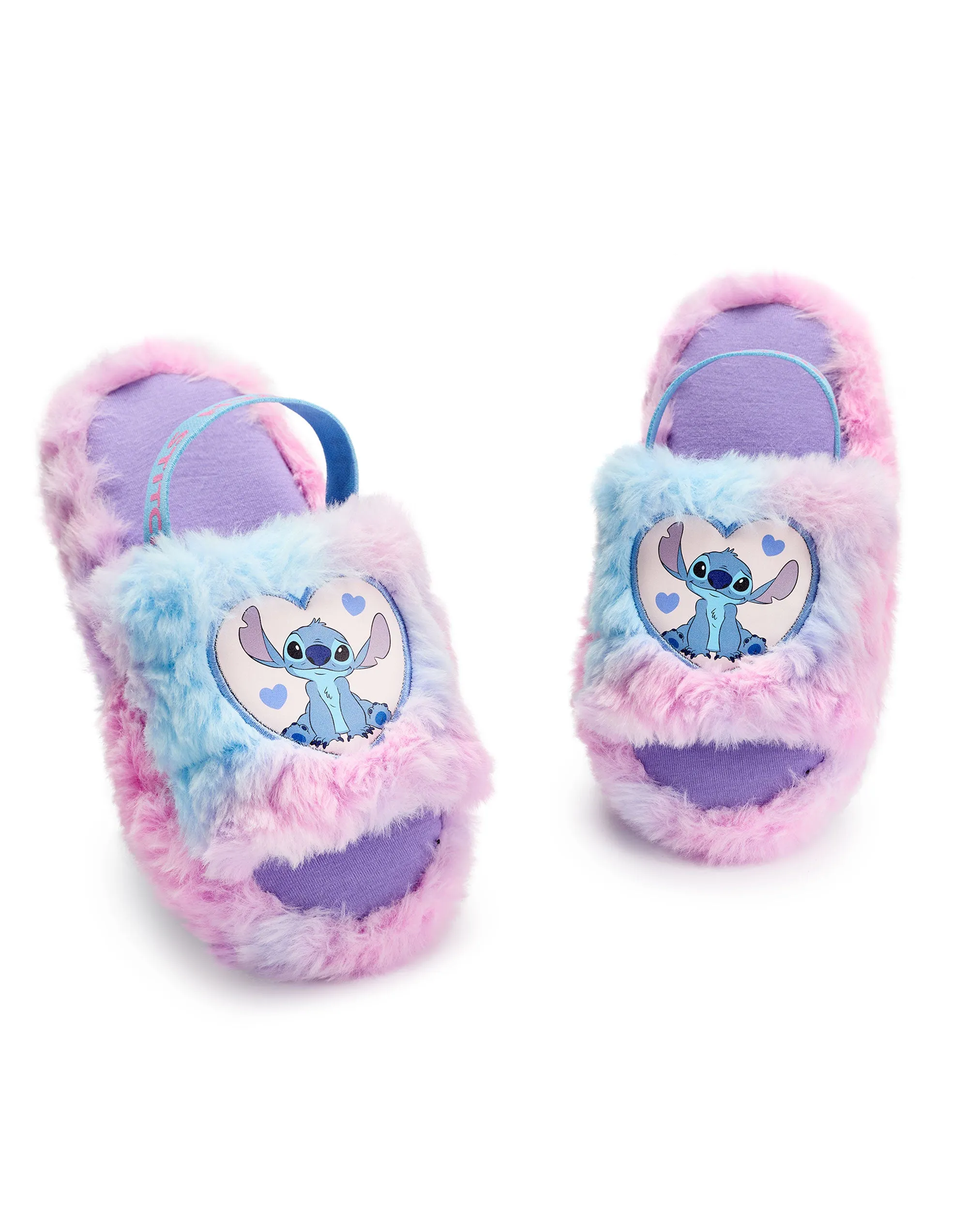 Disney Fluffy Ombre Stitch Character Girls Multicoloured Slider Slippers