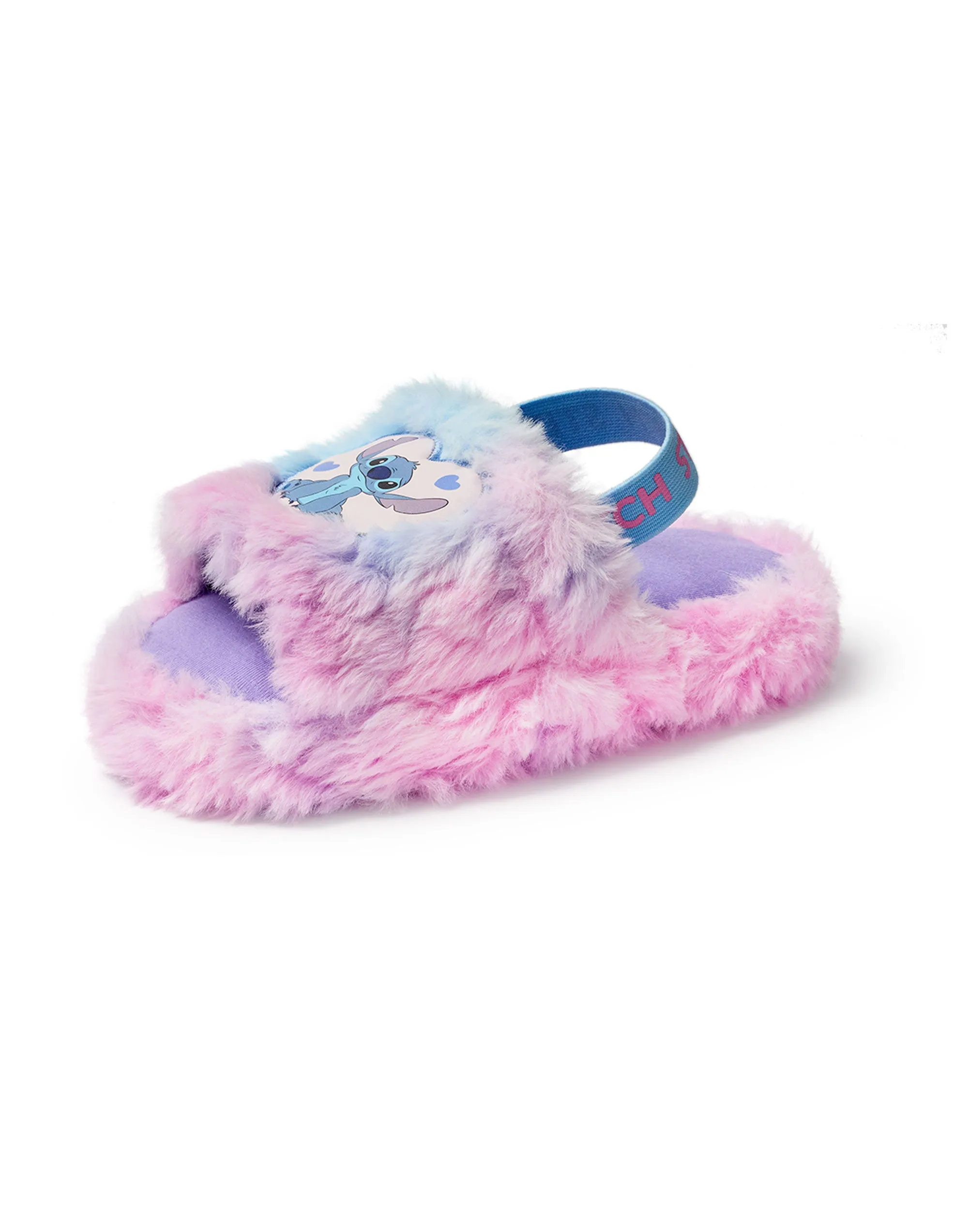 Disney Fluffy Ombre Stitch Character Girls Multicoloured Slider Slippers