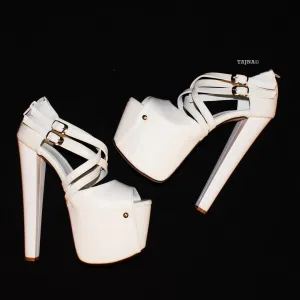 Double Cross Strap White 19 cm Platform Heels