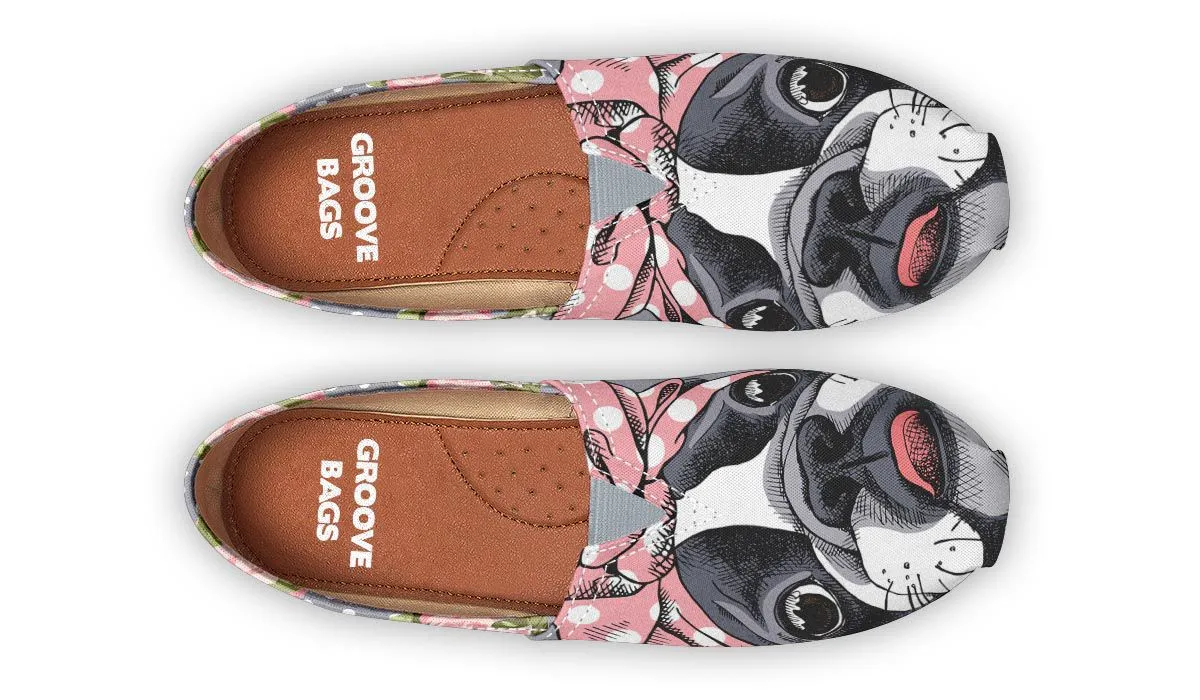 Floral Boston Terrier Pink Casual Shoes