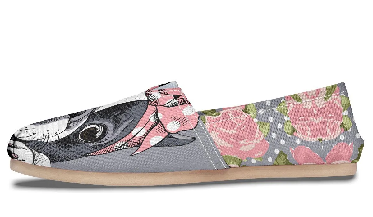 Floral Boston Terrier Pink Casual Shoes