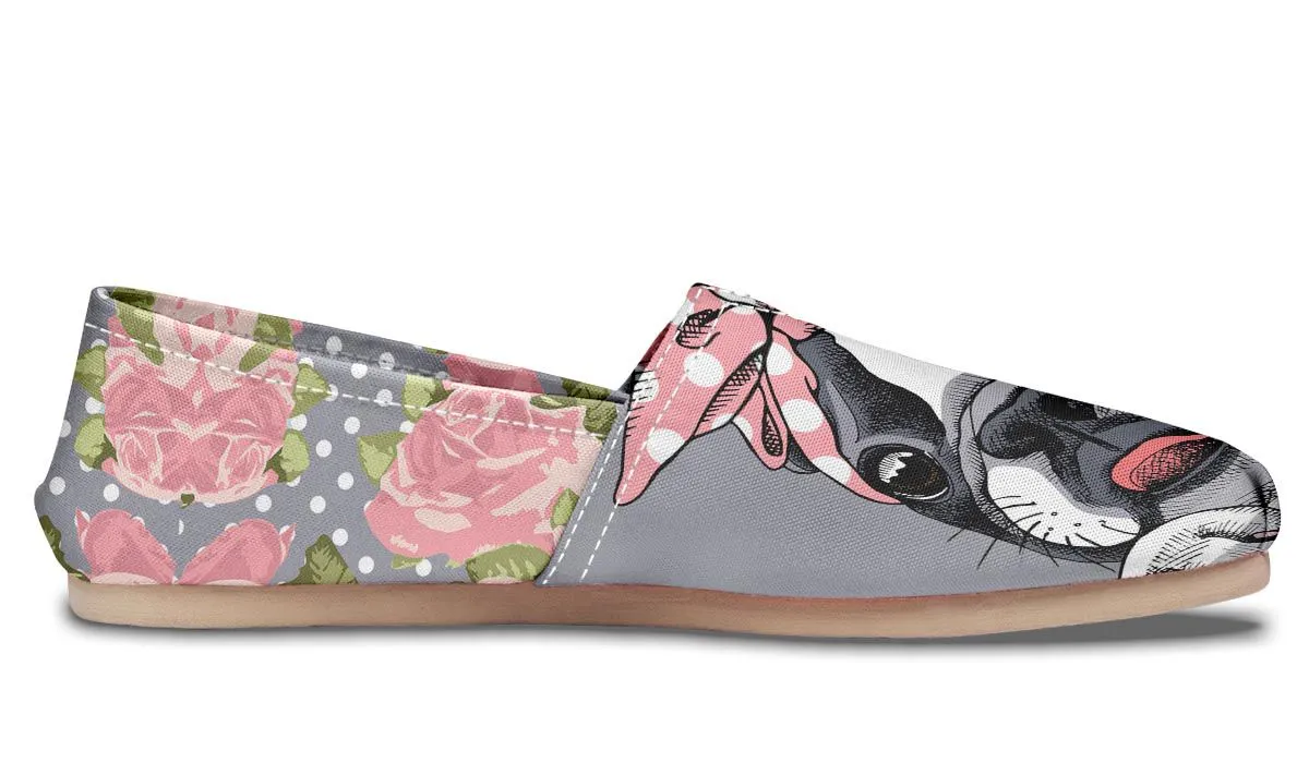 Floral Boston Terrier Pink Casual Shoes
