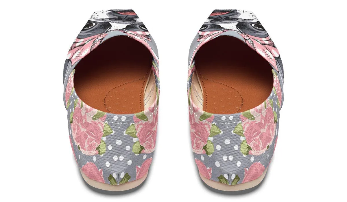 Floral Boston Terrier Pink Casual Shoes