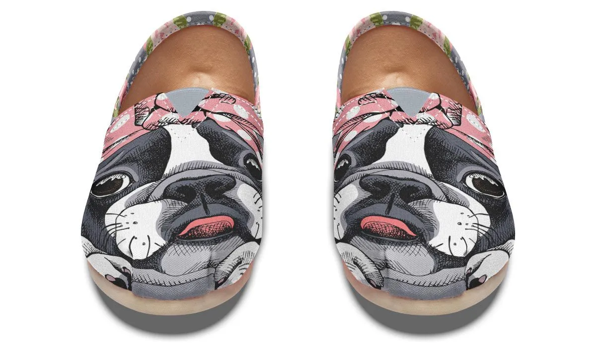 Floral Boston Terrier Pink Casual Shoes