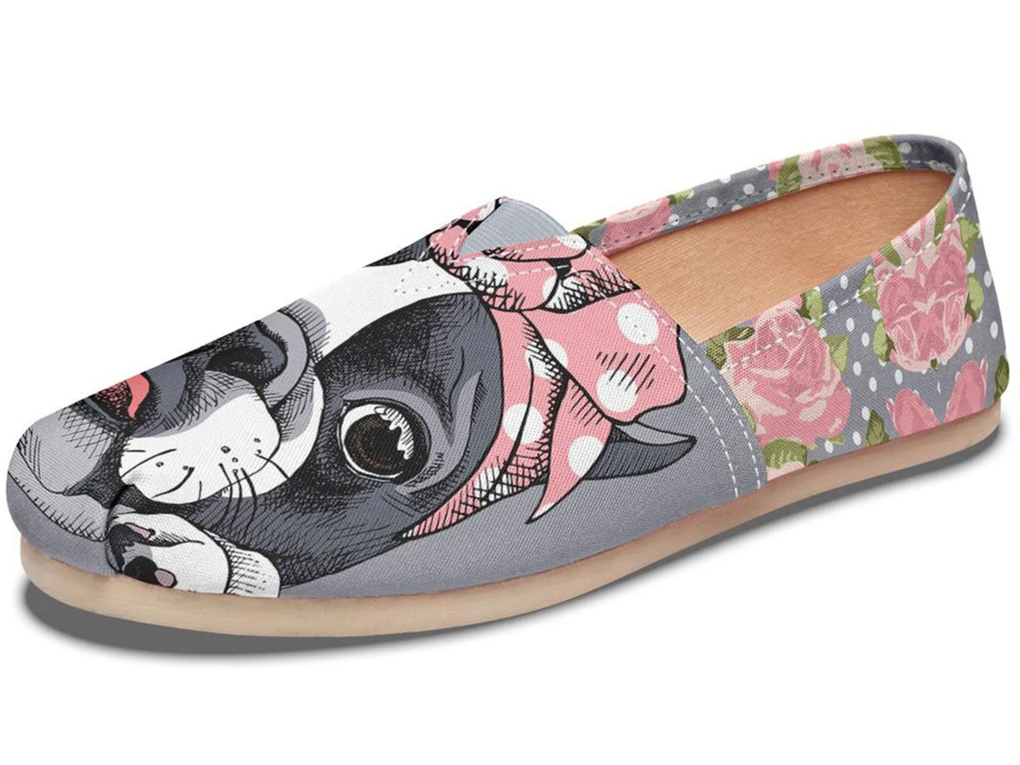 Floral Boston Terrier Pink Casual Shoes