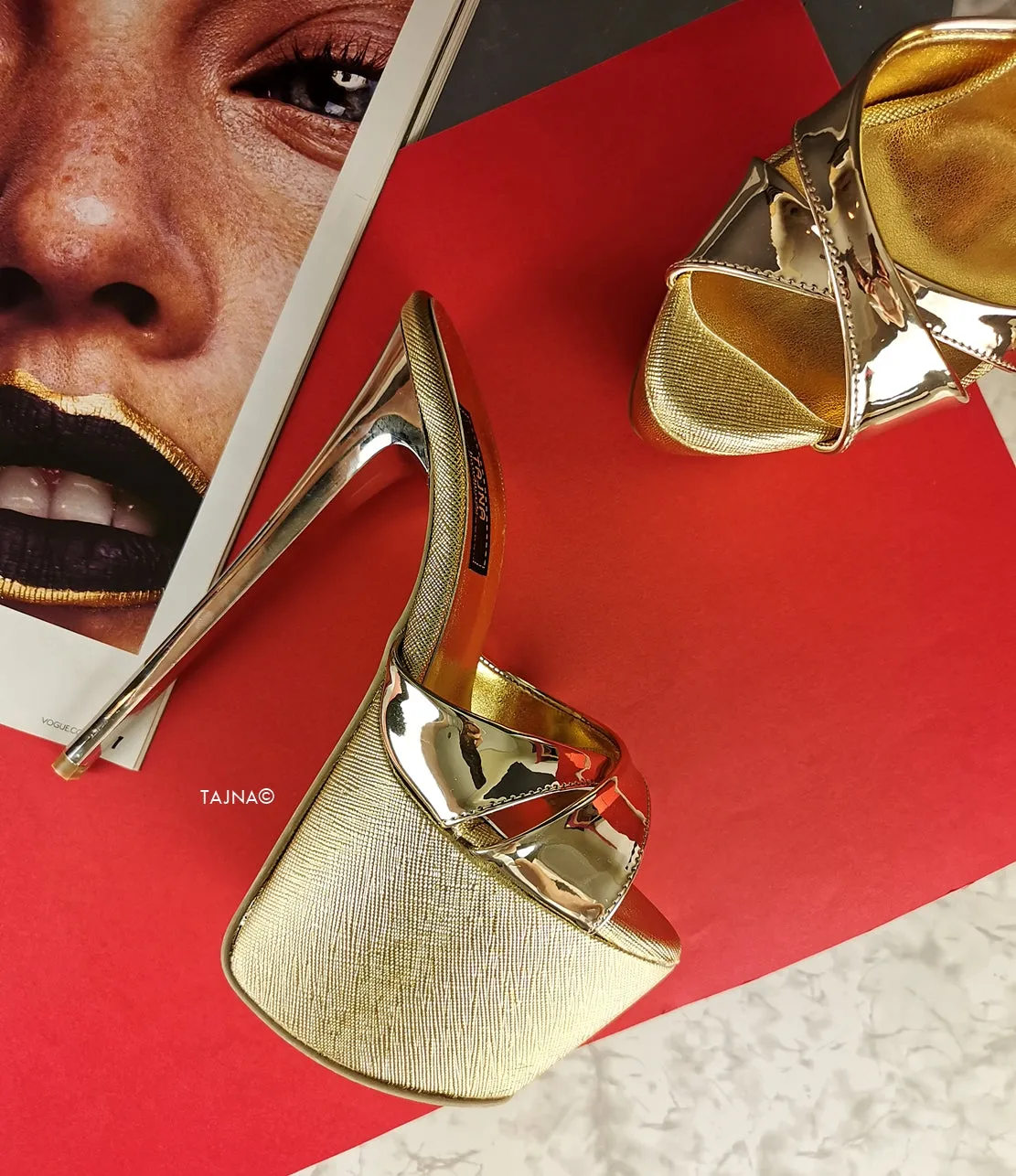 Gold Mirror High Heel Mules