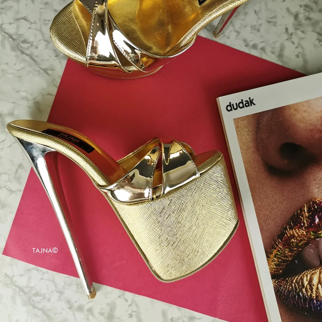 Gold Mirror High Heel Mules