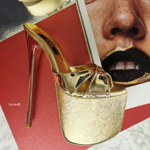 Gold Mirror High Heel Mules