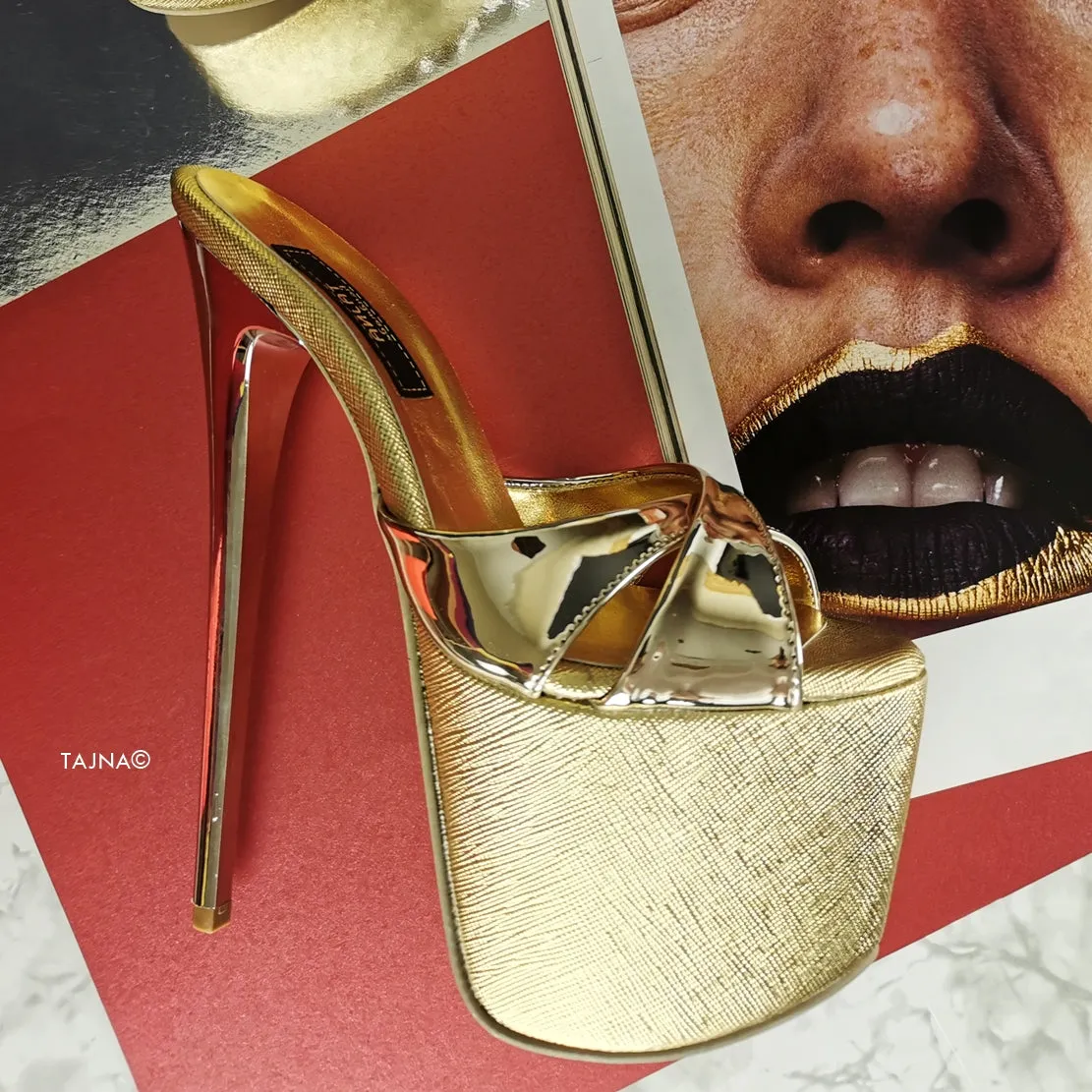 Gold Mirror High Heel Mules