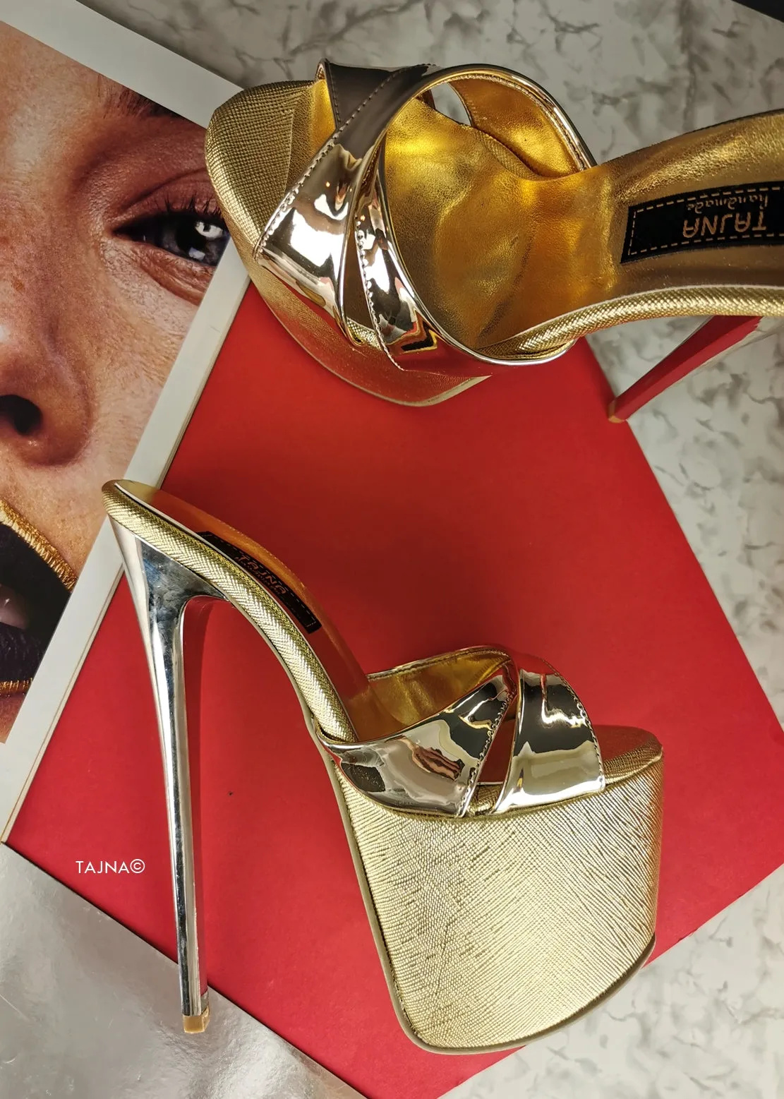 Gold Mirror High Heel Mules