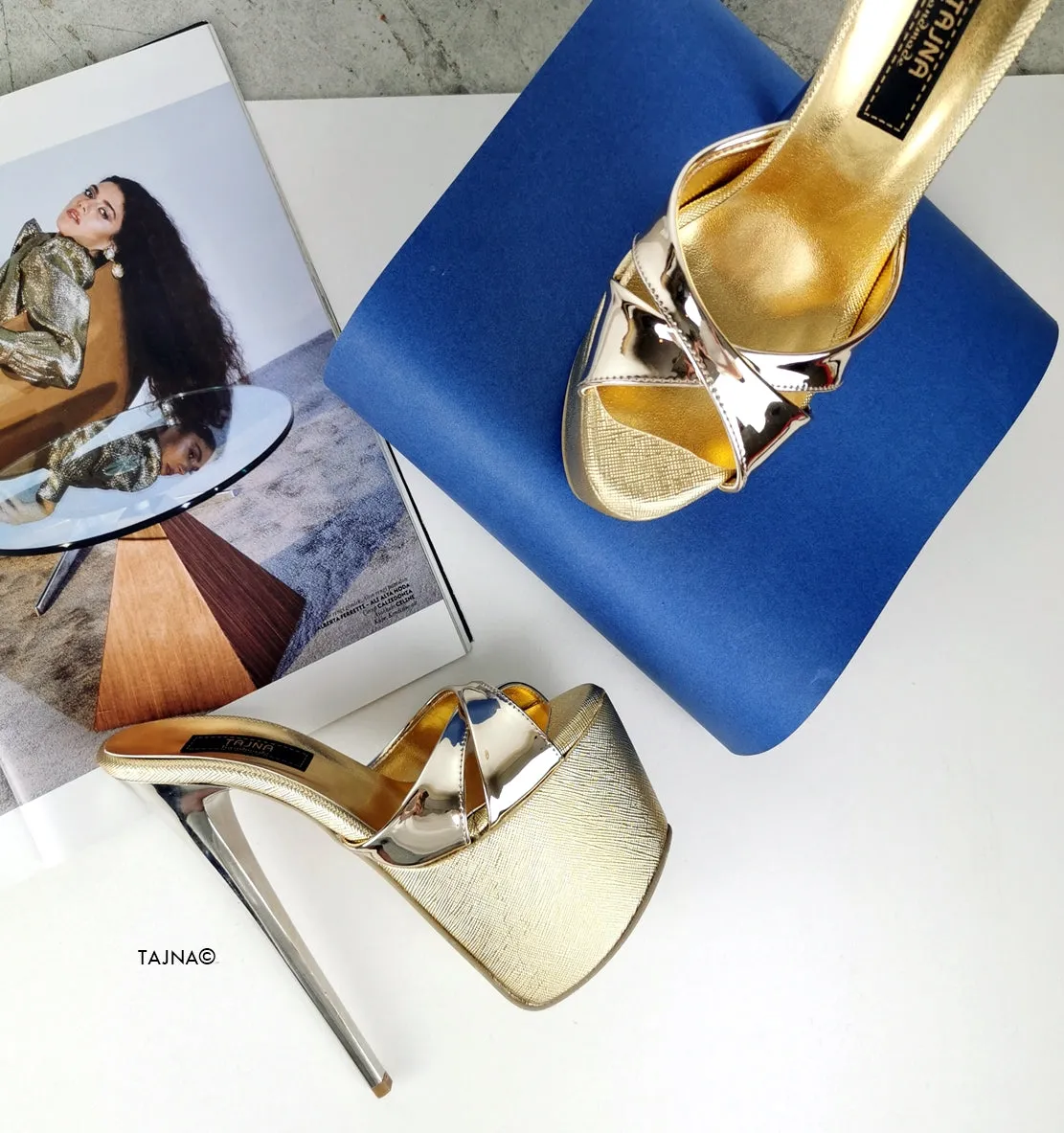 Gold Mirror High Heel Mules