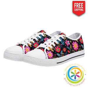 Happy Floral Ladies Low Top Canvas Shoes