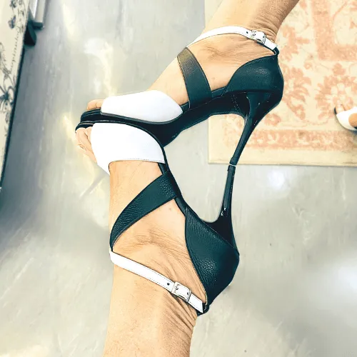 Luna - Black & White Leather Tango Shoes