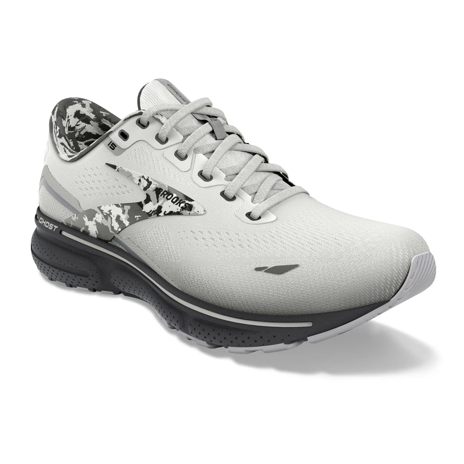 MENS BROOKS GHOST 15 - WHITE/EBONY/BLACK