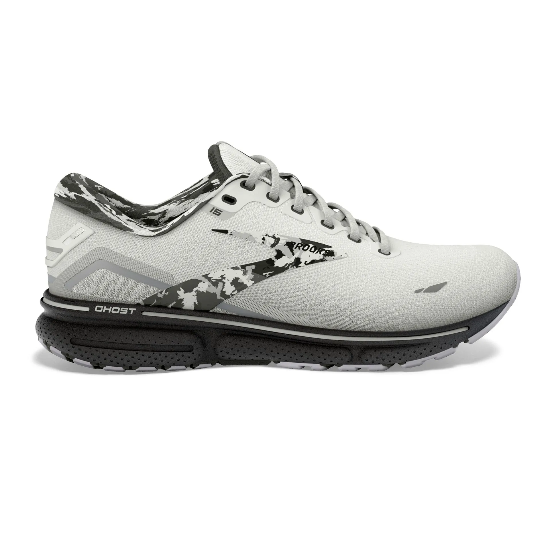 MENS BROOKS GHOST 15 - WHITE/EBONY/BLACK
