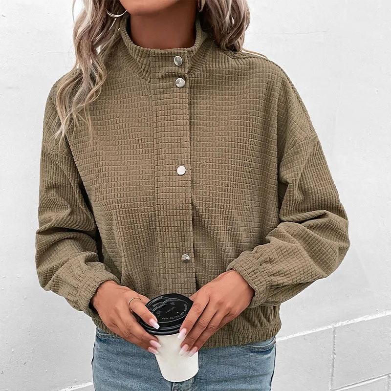 PEOPLETERRITORY Europe, America  Women's Clothing New Autumn and Winter New  Stand-Up Jacket Corduroy Europe and America Short Jacket Women