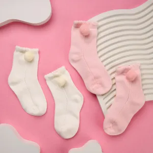 Pink & White Pom Pom Socks Pack Of 2