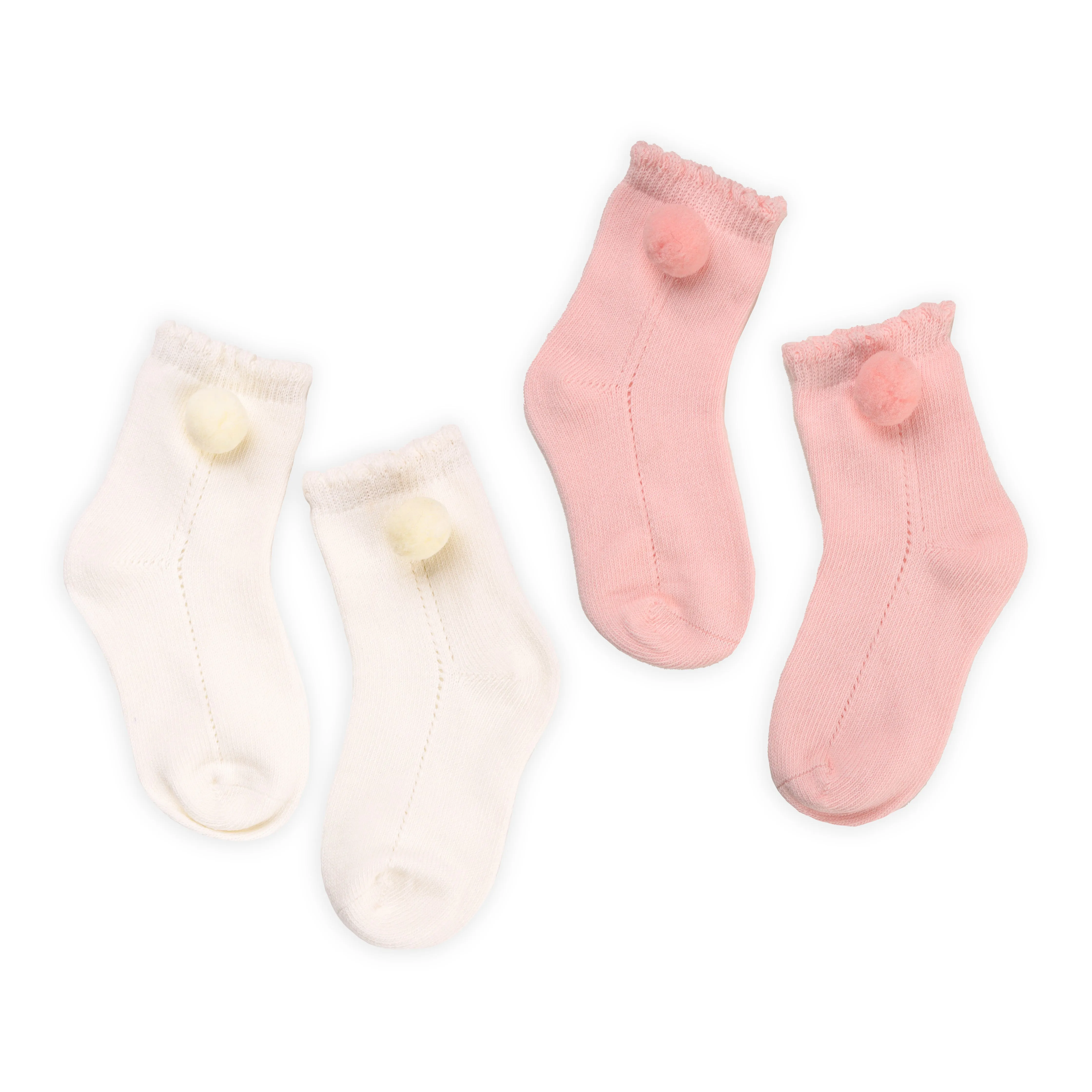 Pink & White Pom Pom Socks Pack Of 2