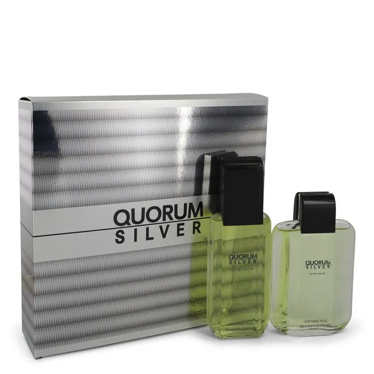 Quorum Silver by Puig Gift Set -- 3.4 oz Eau De Toilette Spray   3.4 oz After Shave for Men