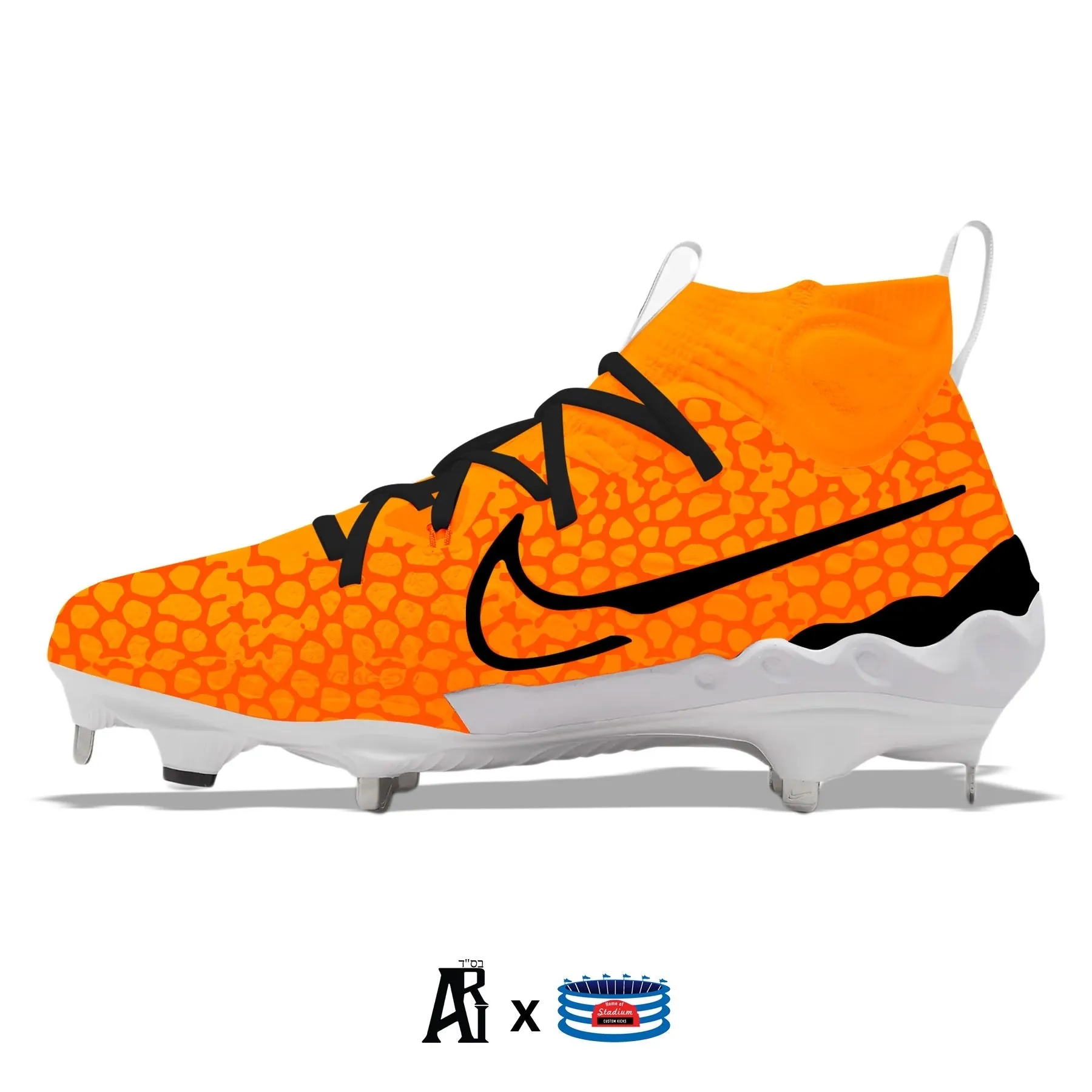 "Orange Grinch" Nike Alpha Huarache NXT Baseball Cleats by Stadium Custom Kicks