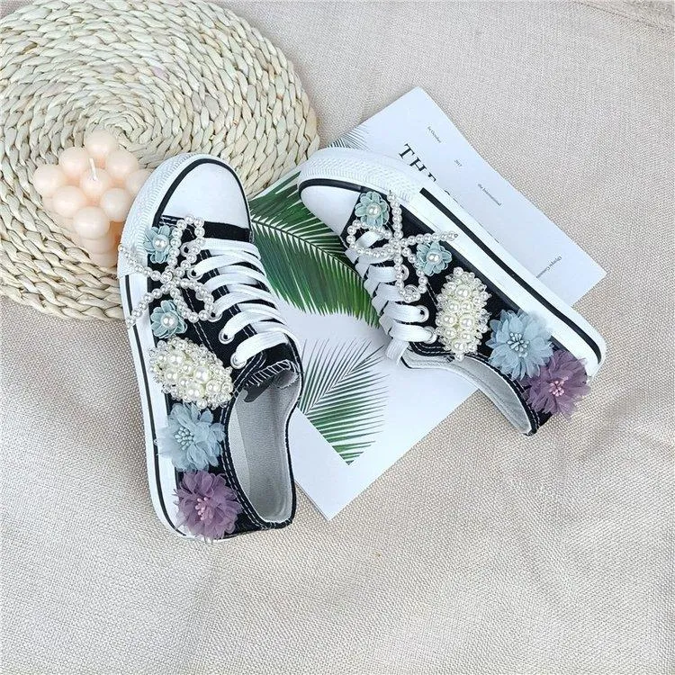 Rhinestone Flower Casual Women's Canvas Shoes
