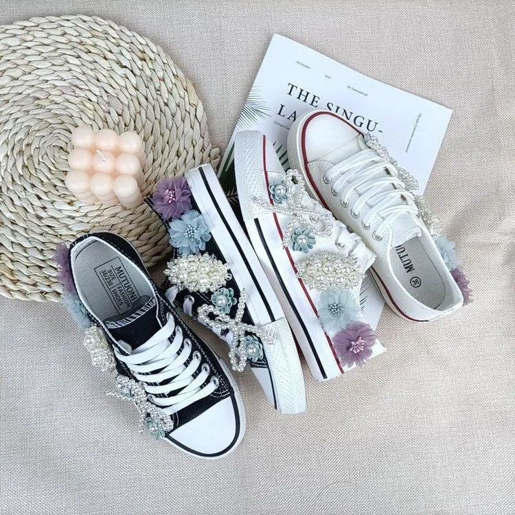 Rhinestone Flower Casual Women's Canvas Shoes