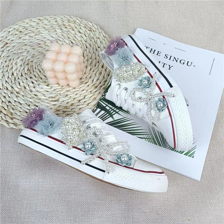 Rhinestone Flower Casual Women's Canvas Shoes