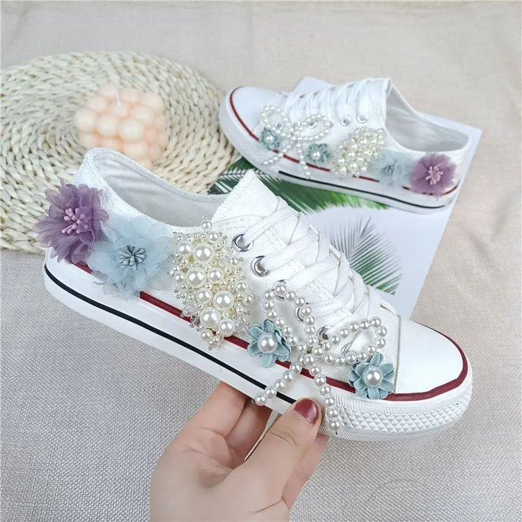 Rhinestone Flower Casual Women's Canvas Shoes