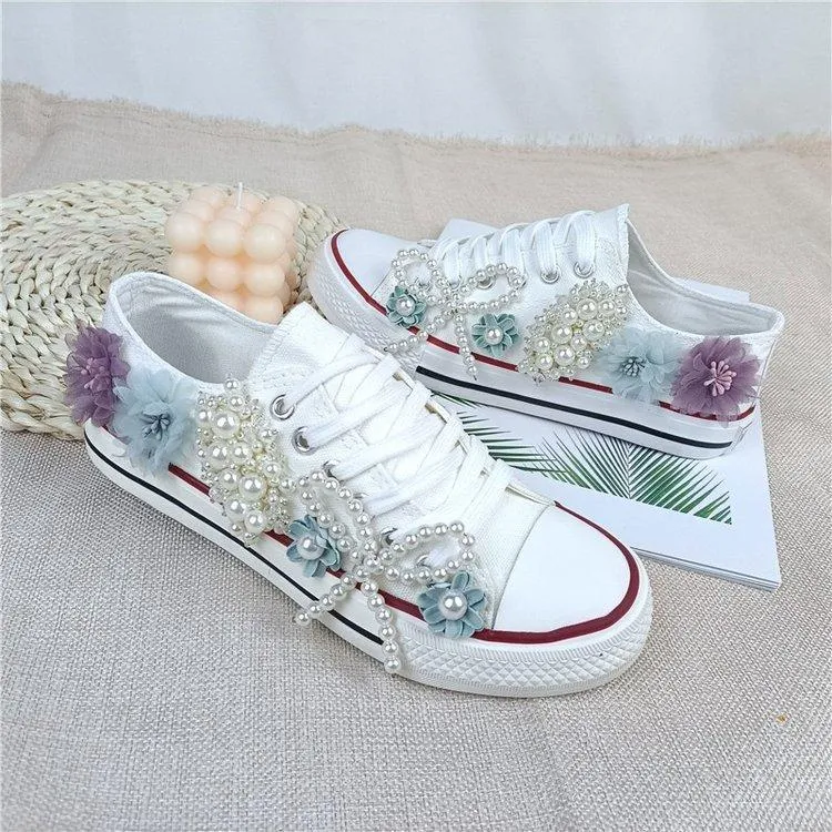 Rhinestone Flower Casual Women's Canvas Shoes