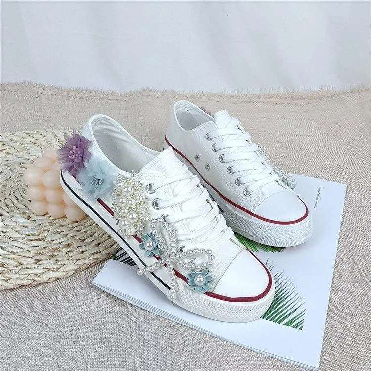Rhinestone Flower Casual Women's Canvas Shoes